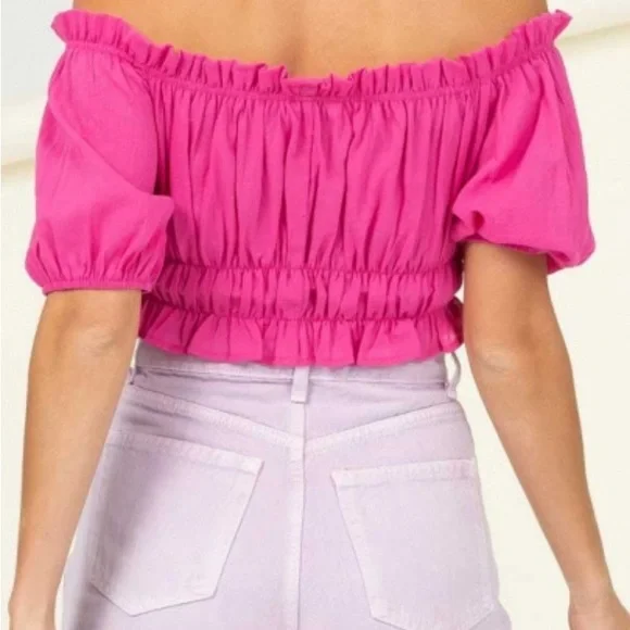 Love At First Sight Off-Shoulder Top Fuchsia - Picture 3 of 3